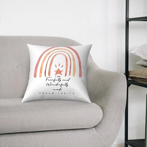 Miniatura 5 de Fundas de almohada cristianas inspiradoras de arcoíris de 18 x 18 pulgadas, fundas de almohada motivacionales religiosas decorativas con versículo
