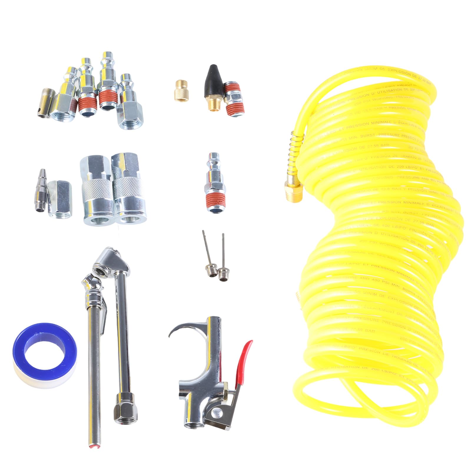 Buxuaaaa Multicolor Essential Pneumatic Toolkit 20Pieces With Air Hose, Blow, Fittings Cleans Attachments For Compressor Maintenance Pneumatic Cleans Tool