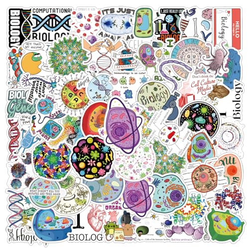 61 Pcs Biology Stickers Cartoon Science Aesthetics Vinyl Waterproof Decals for Birthday Party Supplies Decoration Choice for Helmet Laptop Water Bottle Journaling Scrapbooking