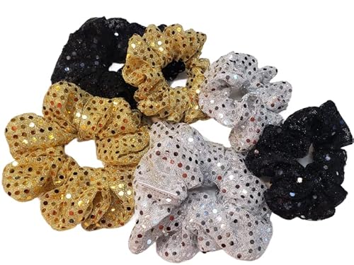 Xtra Trendy 2 Pcs Sequins Scrunchies For Hair Premium Handmade In Usa Hair Scrunchies For Women Hair Tie For Girls Hair Bands Ponytail Holders - Metallic Silver Sequin Set Of 2 (1 Large & 1 Medium) #TOP3
