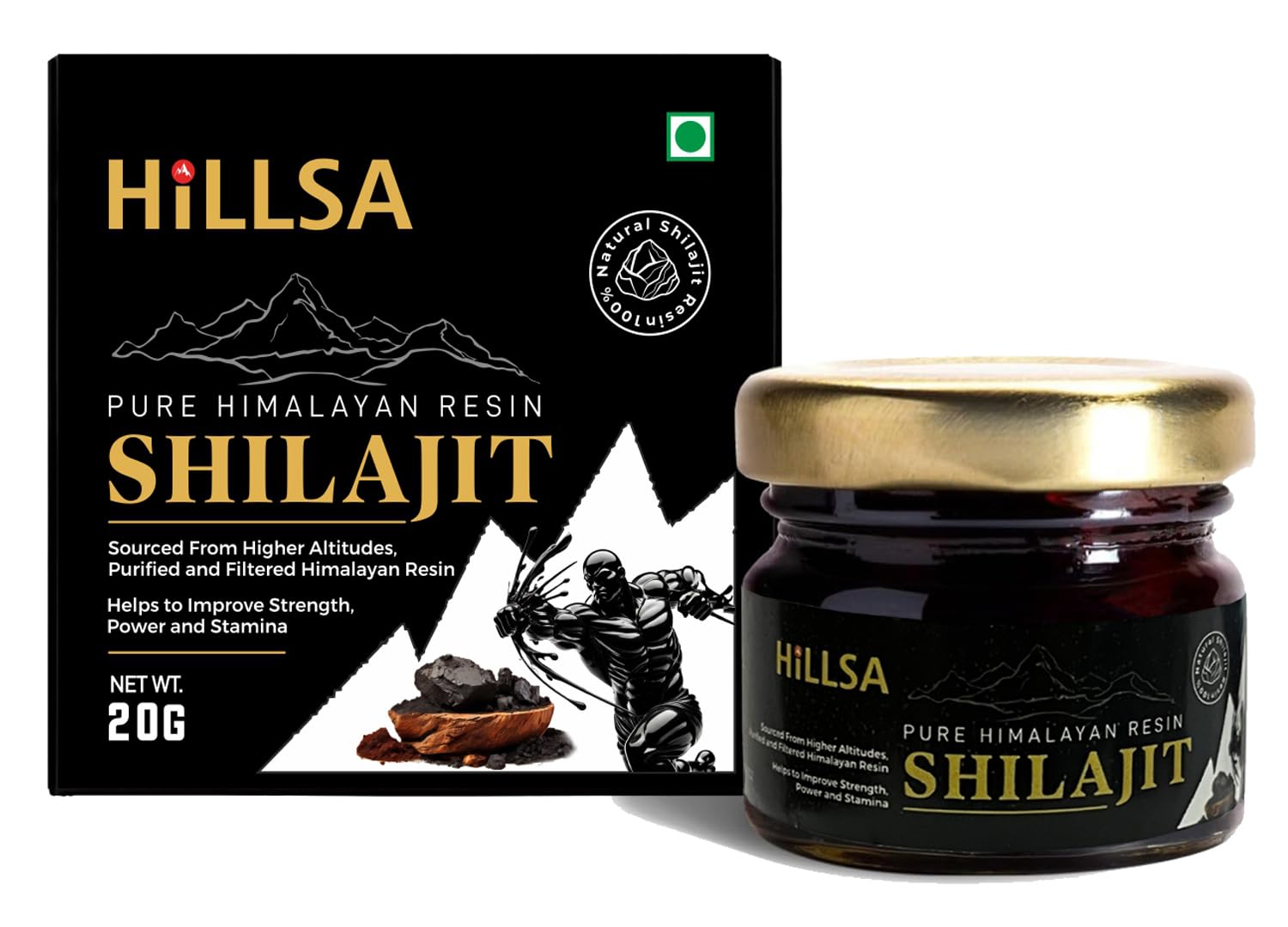 Shilajit puro del Himalaya original 100% natural para hombres y mujeres, probado con más de 85 oligoelementos y ácido fúlvico rico de 20 g
