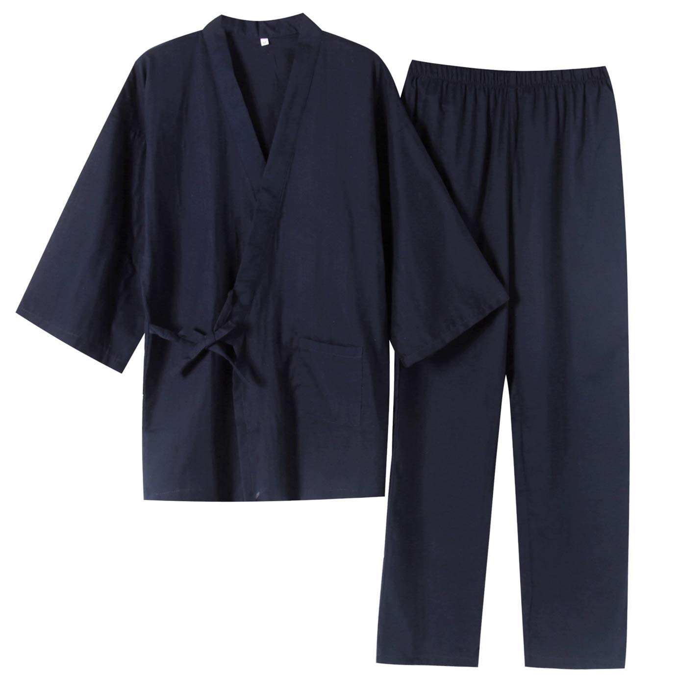 SISOFTLY Jinbei Men's Double Gauze Cotton Navy 3/4 Sleeve Washable Japan