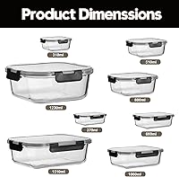 Vista 2 de Paquete de 8 recipientes de vidrio para comida preparada con tapas, juego de almacenamiento de alimentos extra grueso hermético