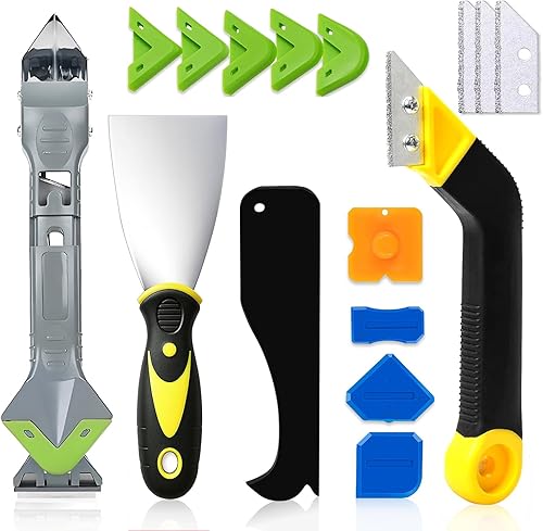 Kit de herramientas de calafateo de silicona, herramienta de acabado de sellador 5 en 1 con cabeza de acero inoxidable, cuchillo de masilla, 3