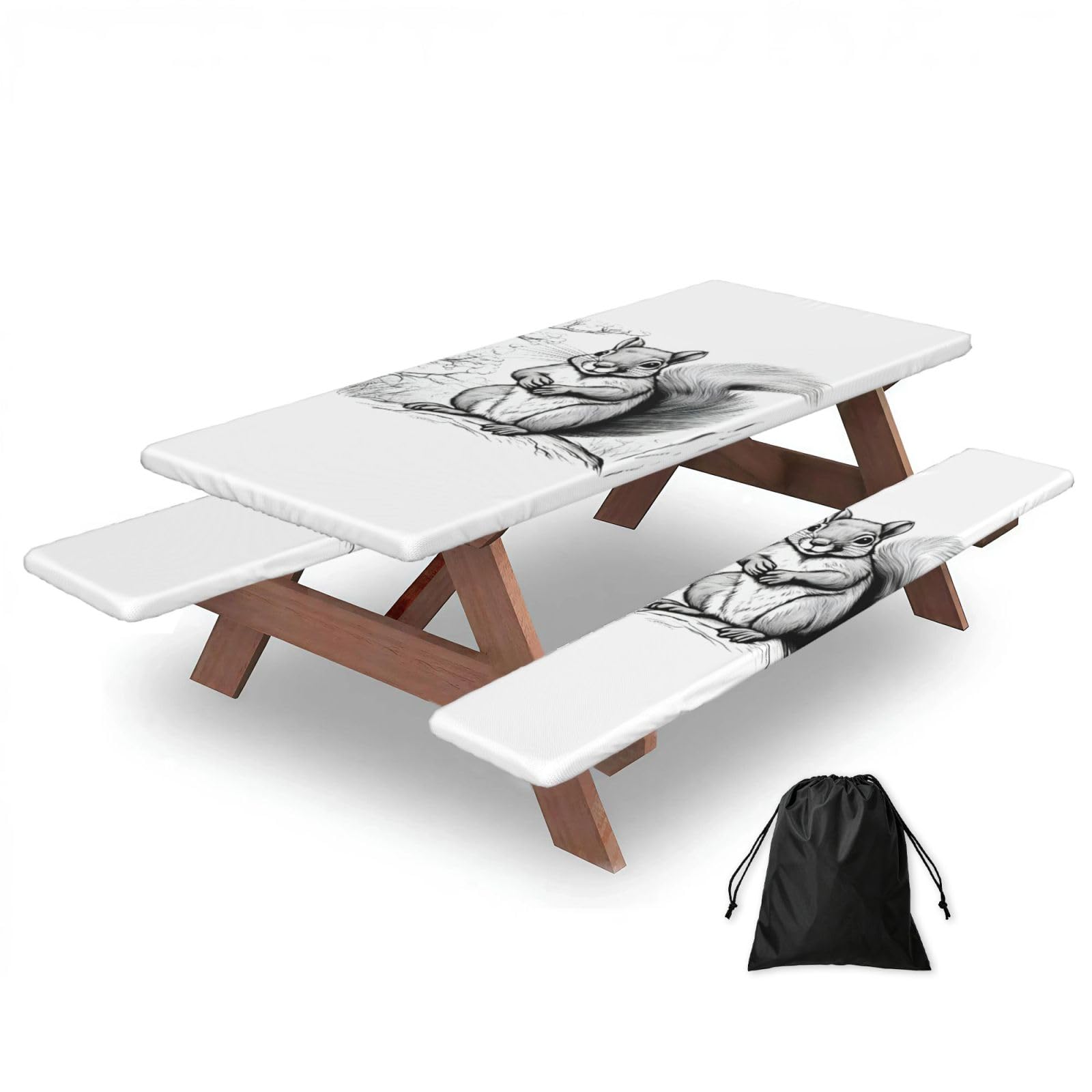 PPHGUT Cartoon Squirrel Print Picnic Table Bench Cover Set Outdoor Garden Bbq Protector For Family Camping