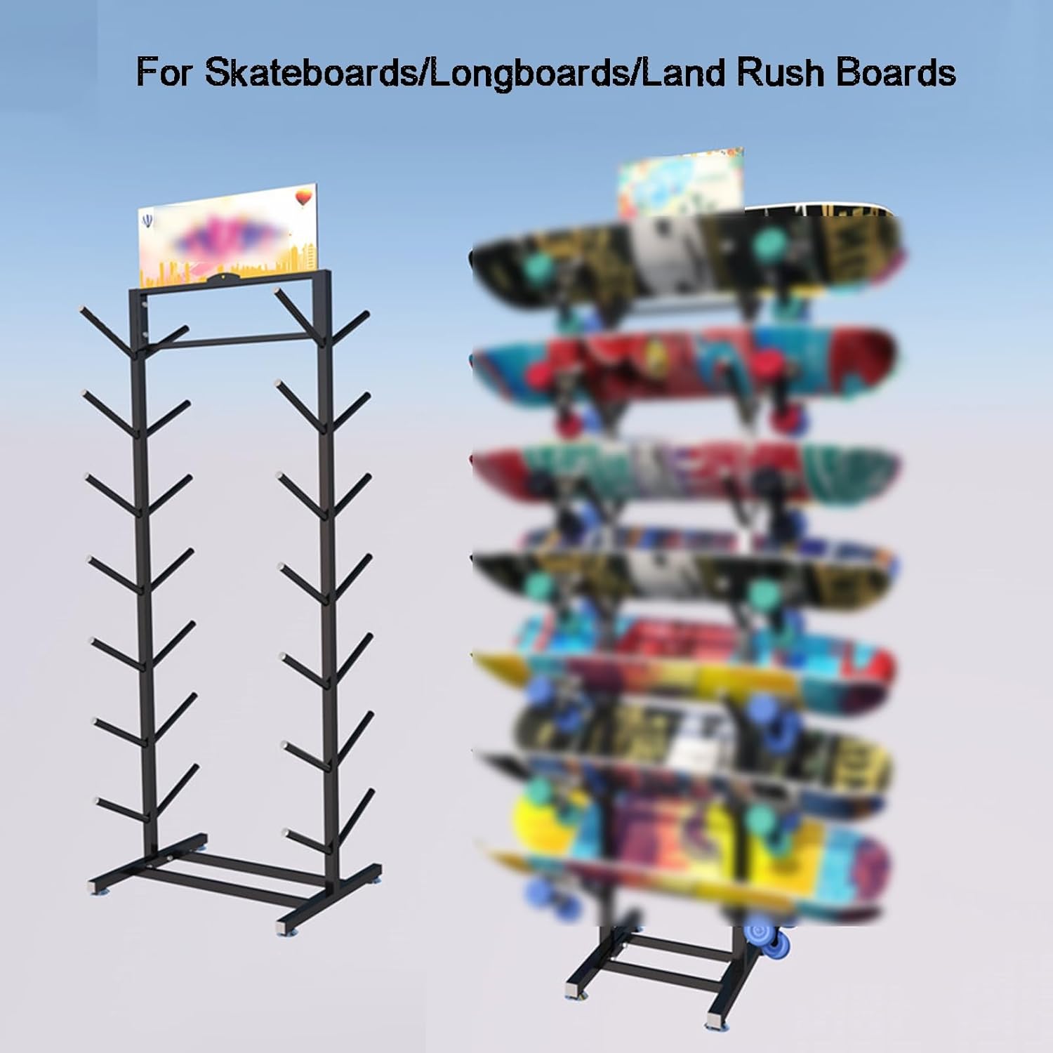 Free Standing Sports Mat Storage Rack,Snowboard Rack,Floor-Standing Metal Display for Skis,Skateboards, Scooters