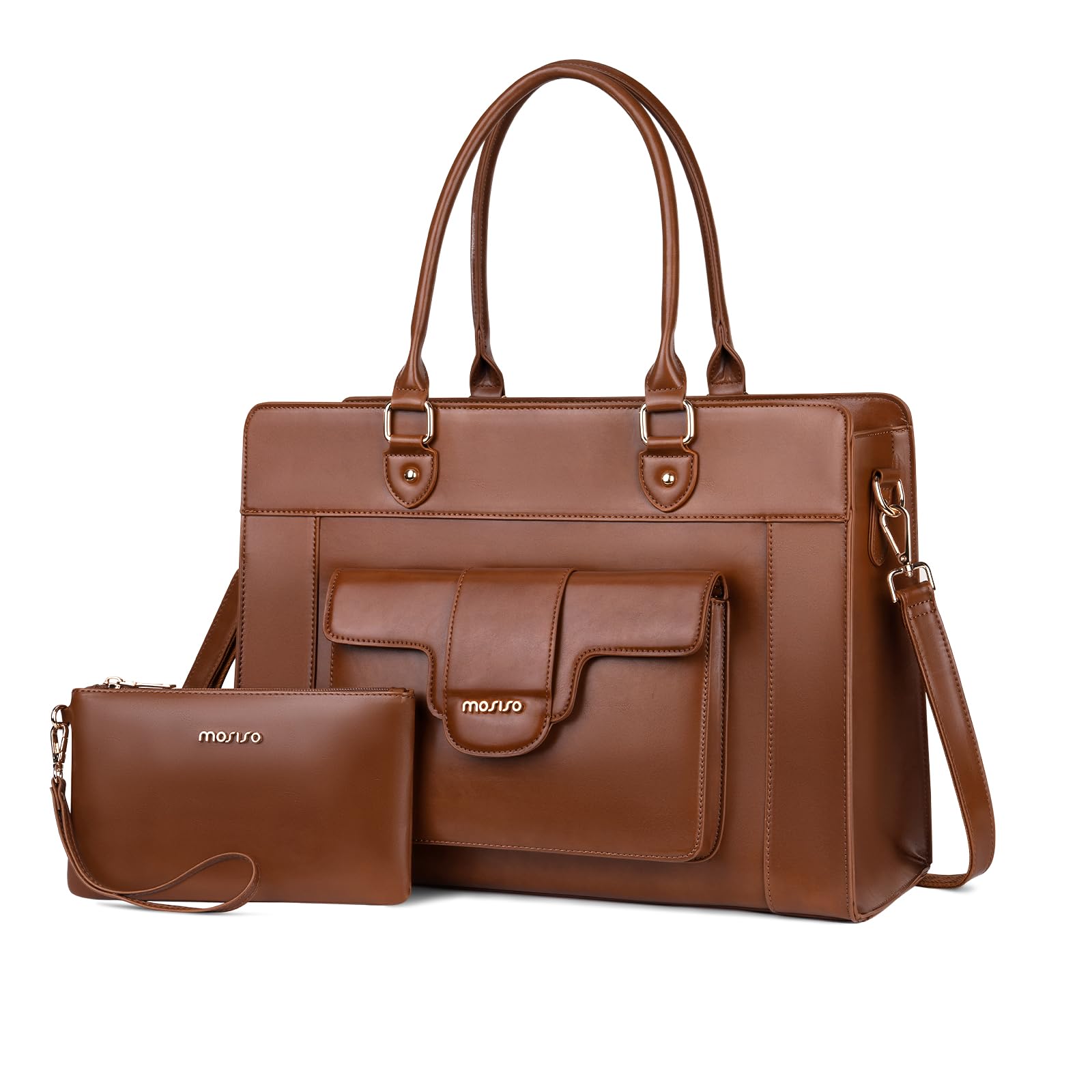 MOSISO Borsa a Tracolla Laptop Donna, 15,6 Pollici Borsa a Tracolla Pelle PU con Scomparto per Laptop Impermeabile di Grande Capacita per Insegnanti, Universita, Lavoro, Ufficio, Marrone