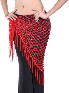 BellyLady Belly Dance Hip Scarf, Egyptian Triangle Shawl, Christmas Git Idea-Red