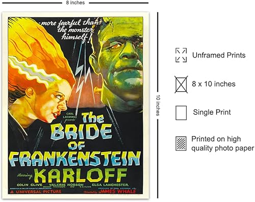 Miniatura 2 de Bride of Frankenstein Horror Movie Poster - 8x10 Home Theater Decor - Frankenstein Decor - Scary Movie Wall Art - Hollywood Movie Photo - Bridal