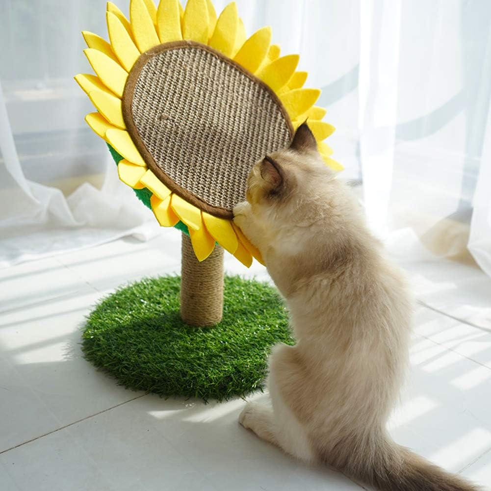 Cat Scratching Posts for Indoor Cats, Cute Flower Cat Tree, Sunflower Scratcher Pad, Kitten Claw Scratch Board with Natural Sisal, Kitty Scratching Tower Furniture Interactive Activity Center Toy
