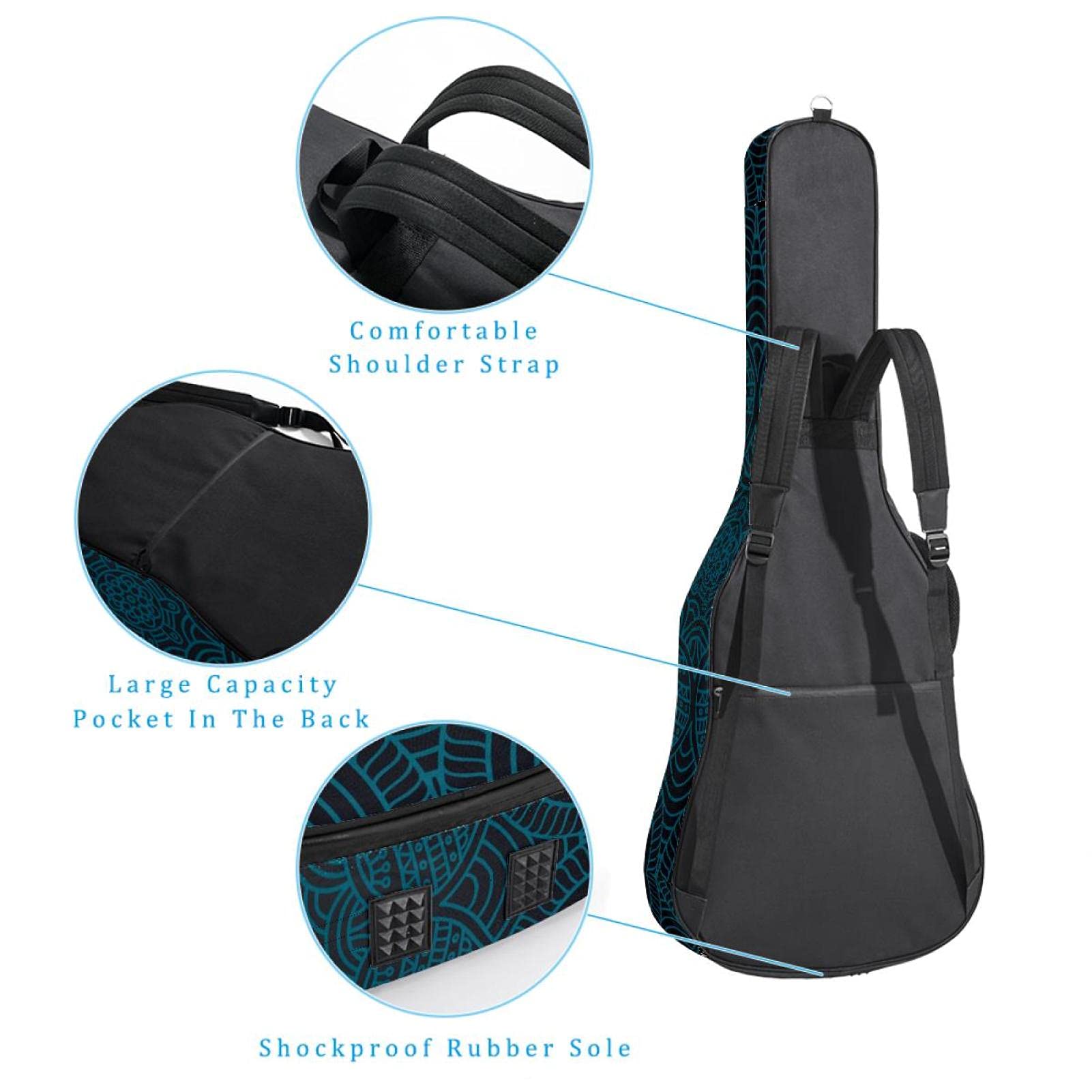 Custodia Per Chitarra Acustica Faswin 104cm - Imbottita, Impermeabile, Con Tracolla E Tasche, Nero - Foto 4