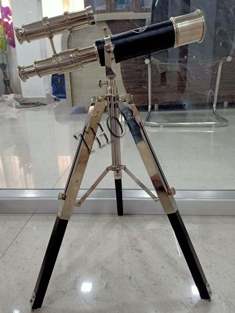 Nautical Desktop Tripod Spyglass 9" Telescope Marine Scope with Wooden Adjustable Tripod Stand Home & Office Decorative Gift for Christmas/Birthday