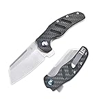 Kizer C01c (XL) Sheepdog Pocket Knife, 154CM Sheepsfoot Blade Folding Knife with Gray Carbon Fiber G10 Handle, Camping Knives with Clip for Men Women, EDC Hunting Survival Knives, V5488C3