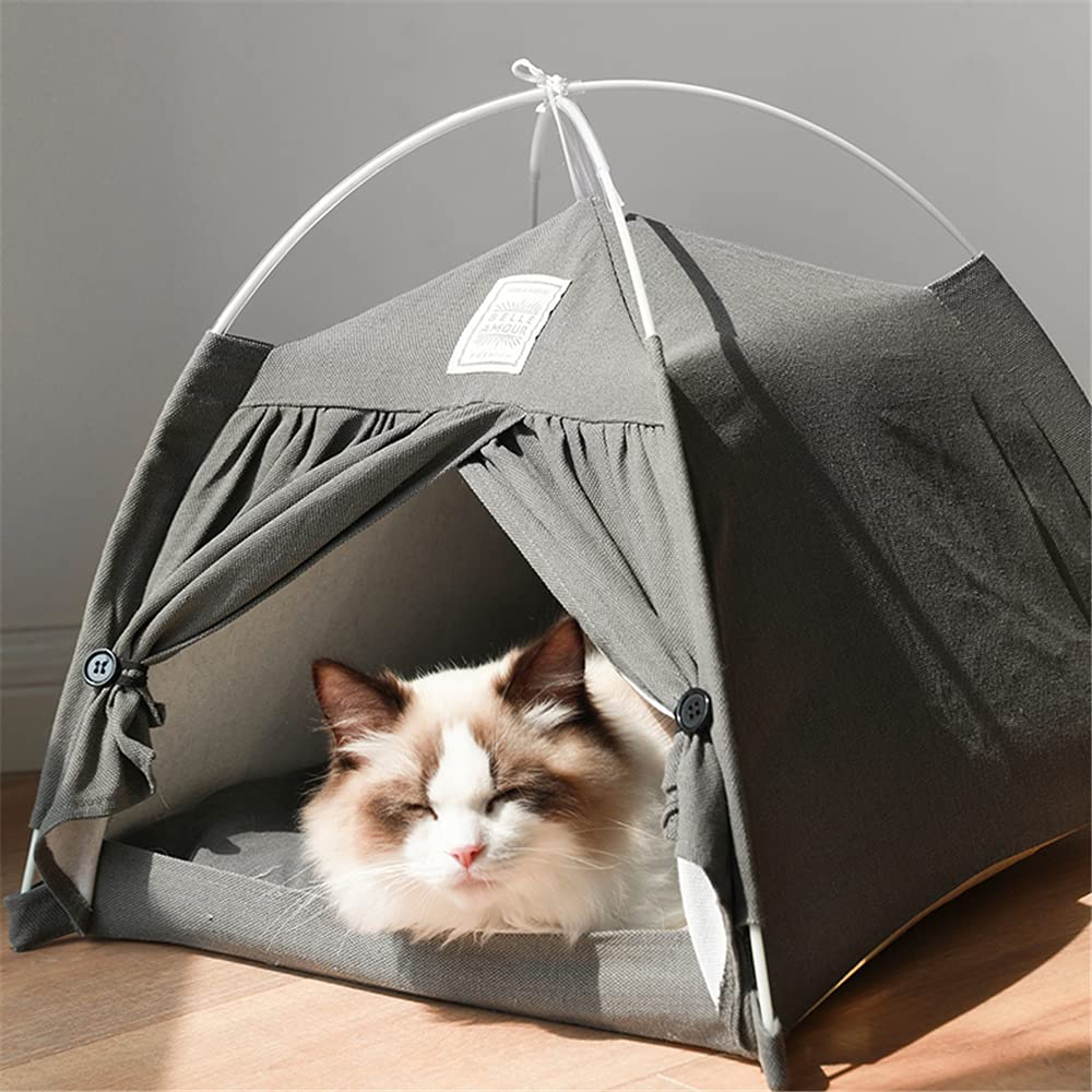Lovely Caves Cat Tent Bed with Removable Non-Slip Soft Pad, Indoor Outdoor Foldable Hut, Portable Pet Tent Cave for Cats Small Dogs Kitten (Grey)