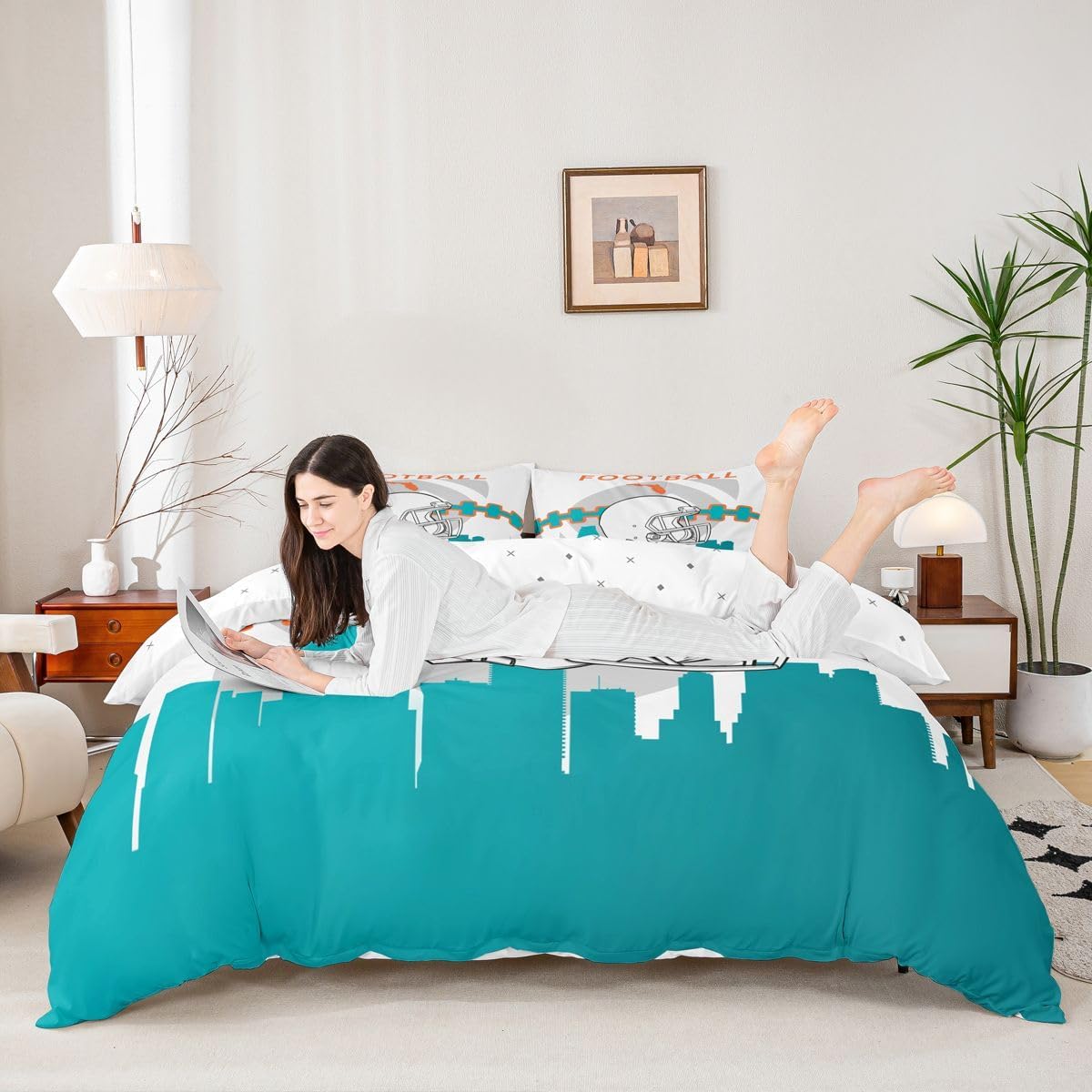 Erosebridal Full Bedding Set for Kids Boys Girls,American Football Lovers Duvet Cover for Football Fan,Football Comforter Cover,Football Player Bed Sets with 2 Pillowcases(Miami),Full