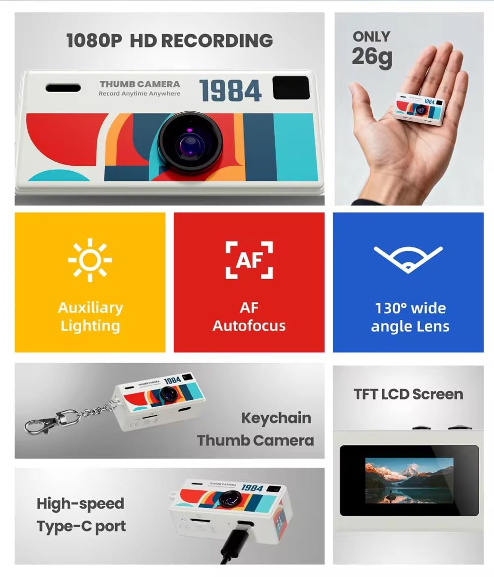 Nano Cam G6 Mini fotocamera in design retrò, portachiavi per fotocamera digitale Thumb (giallo)