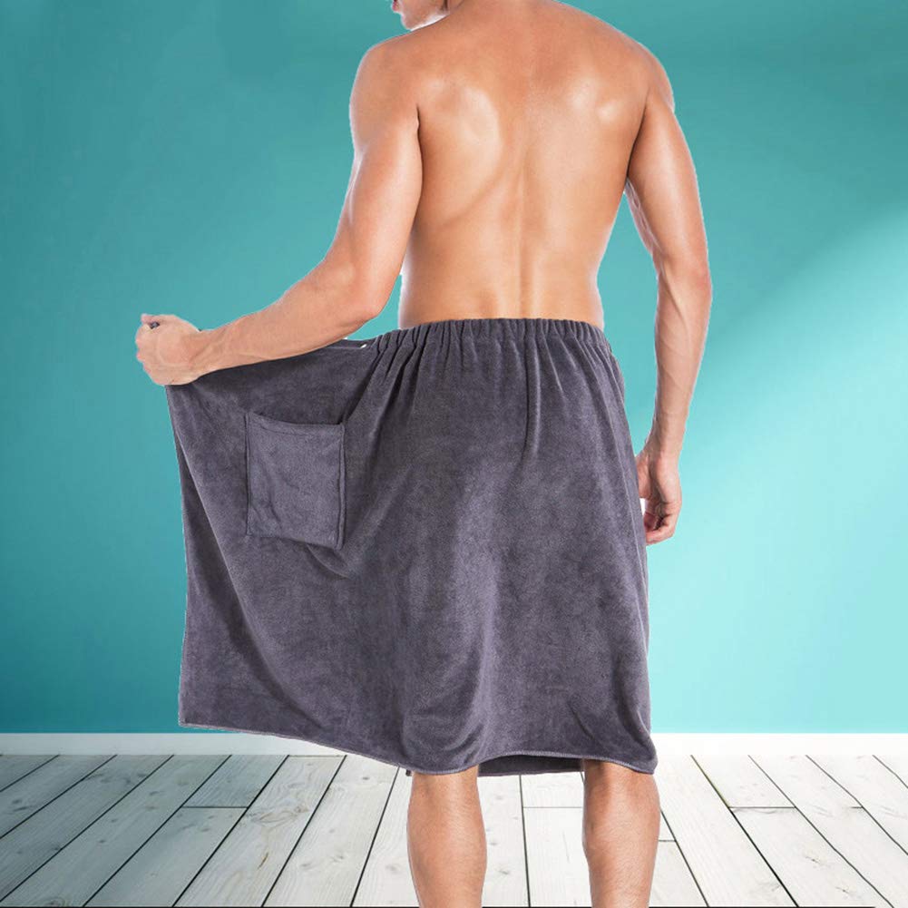 Men Wrap Towel, 70 * 140cm Soft Microfiber Durable Bathrobe Blanket, Super Absorbent Breathable Pockets, Bathroom Beach SPA Pools Gyms College Dorm Locker Room Gift, Bath Swim Shower Gray