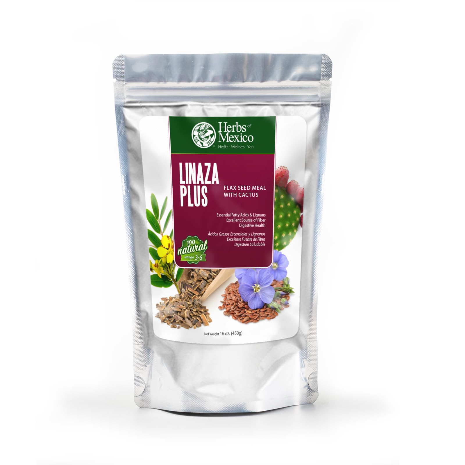 Linaza Plus Blend, Flax Seed, Cactus, Senna Leaf, Sacred Bark by Herbs of Mexico, Digestive Support. 16 oz