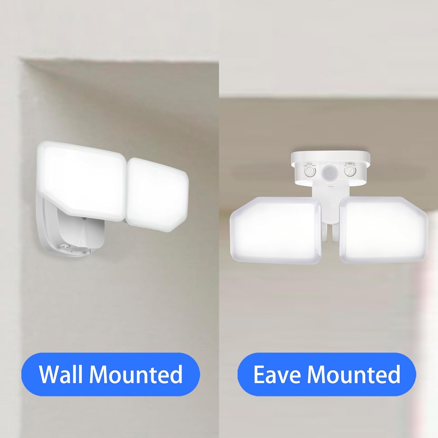 38W Flood Lights Outdoor, Integrated LED Security Light Fixture with 2 Adjustable Heads, Adjustable Brightness and Color, Dusk to Dawn Exterior LED Outdoor Light for Garage Yard Porch (White)