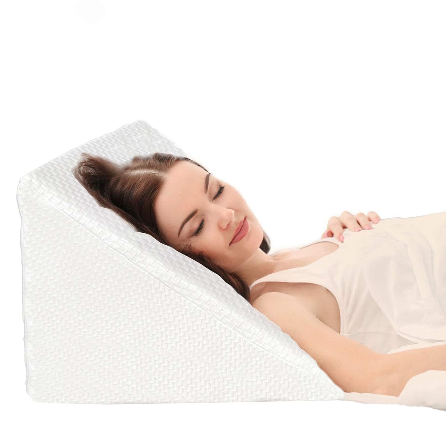 Pinkfairy White Bed Wedge Support Pillow Quilted Zip Cover Orthopaedic Acid Reflux, Maternity Pregnancy Reduce Snoring Back Neck Leg Pain 51 X 46 X 28Cm