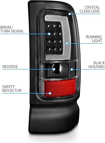 Miniatura 5 de AmeriLite Para Dodge Ram 1994-2001 1500 2500 3500 Truck Black C-Bar LED Tubo de repuesto de luces traseras de señal de luces traseras - lado del