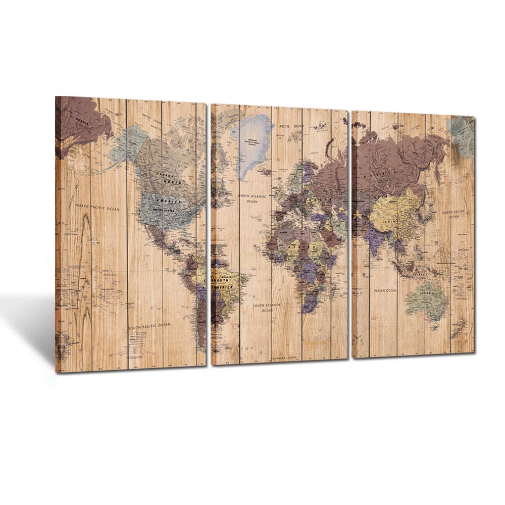 World map wall art Map of the world wall decor World map canvas print