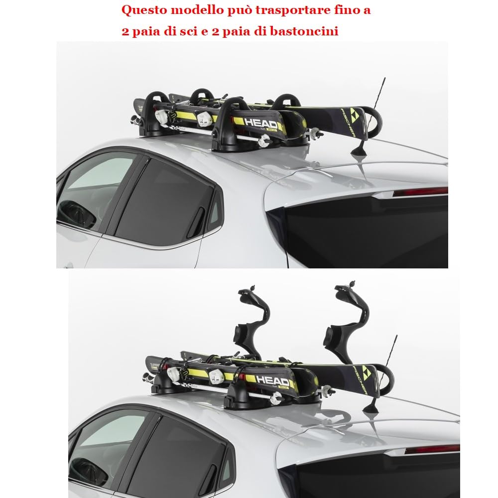 Compatible con Mini One/Cooper 5P dal 14 in POI 18 Smooth PORTAESQUÍS para 2 Pares DE ESQUÍS + 2 CAÑAS DE ESQUÍ MAGNÉTICAS con IMANES para Techo DE Coche HOMOLOGADO