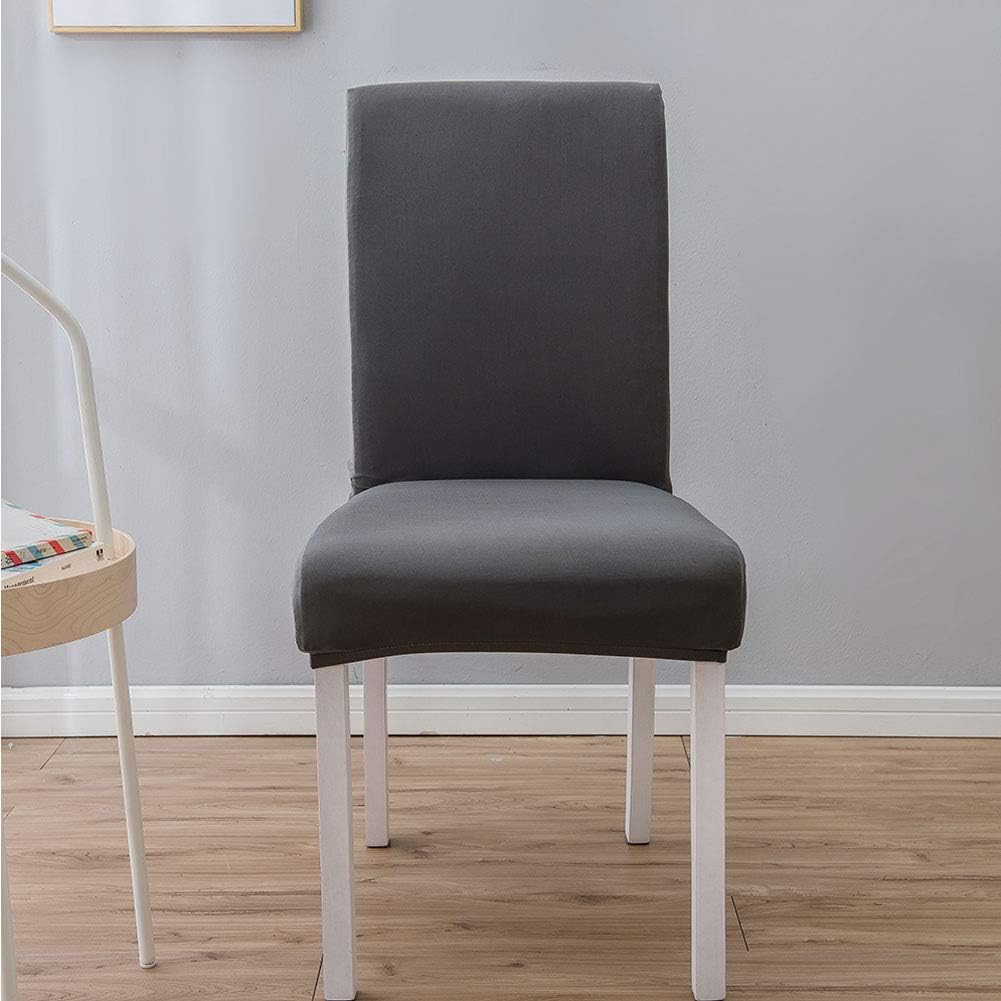 6Pcs Elegant Simple Style Polyester Elastic Chair Cover, Chair Protective Cover for Home Office Restaurant Hotel, Stretch Furniture Cover with Active Dyeing for Four (Gray)