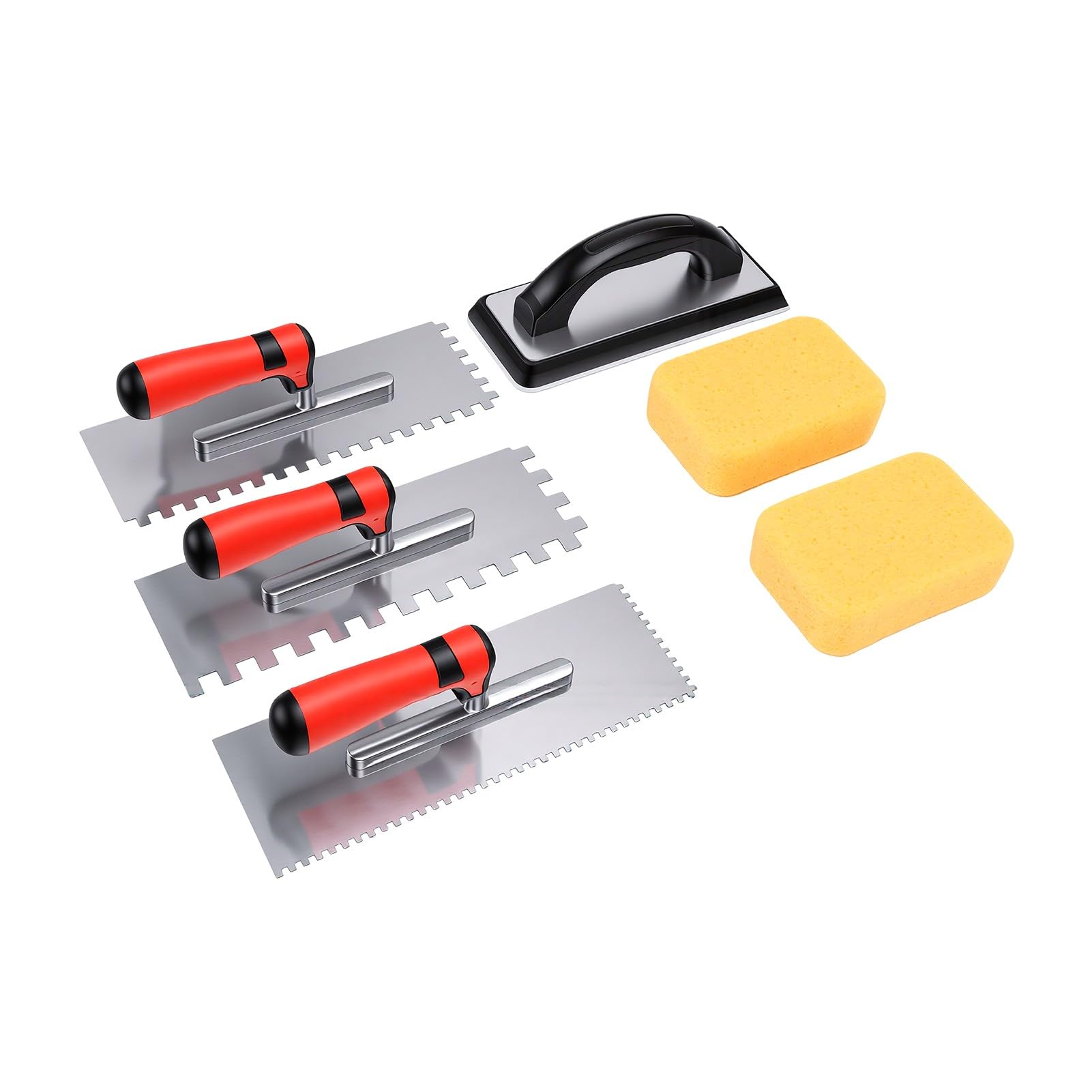 ASHATA Zestaw 3-częściowy Stalowa Paca do Gładzenia Tynku, Stal | Plastering Hand Tools with Rubber Grout Float, Sponge for Wall, Tile, Drywall, Concrete, Leveling, Smoothing