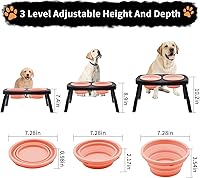 Vista 2 de Cuencos elevados para perros grandes, mascotas medianas, plegables, 2 cuencos elevados para comida para perros con soporte de 3 alturas ajustables