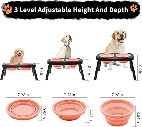 Miniatura 2 de Cuencos elevados para perros grandes, mascotas medianas, plegables, 2 cuencos elevados para comida para perros con soporte de 3 alturas ajustables
