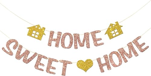 Home Sweet Home Banner Suministros para fiestas de bienvenida a casa Decoración de fiesta de inauguración de la casa Purpurina de oro rosa
