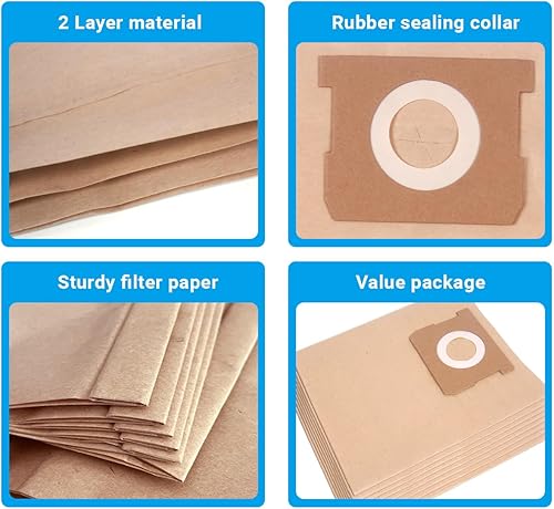 Miniatura 4 de Paquete de 8 bolsas de filtro desechables 19-3100 compatibles con Stanley 5-8 galones húmedoseco Vac SL18115, SL18115P, SL18116, SL18116P, SL18117,