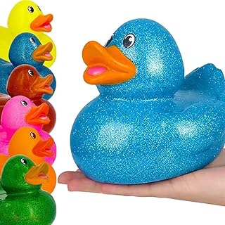 Glitter Rubber Duck Toy Assortment Duckies for Kids, Bath Birthday Gifts Baby Showers Summer Beach and Pool Activity, 6" (12-Pack)