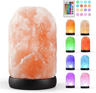 Small Remote Salt Himalayan Salt Lamp 16 Colors, Natural Crystal Salt Rock Lamp Hand Carved Night Lights, USB Salt Crystal Lamp Remote Control Salt Lamp for Home Decor and Gift (1.9lb)