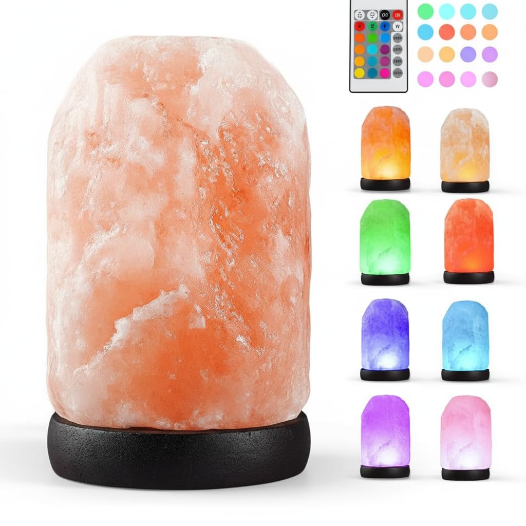 Small Remote Salt Himalayan Salt Lamp 16 Colors, Natural Crystal Salt Rock Lamp Hand Carved Night Lights, USB Salt Crystal Lamp Remote Control Salt Lamp for Home Decor and Gift (1.9lb)