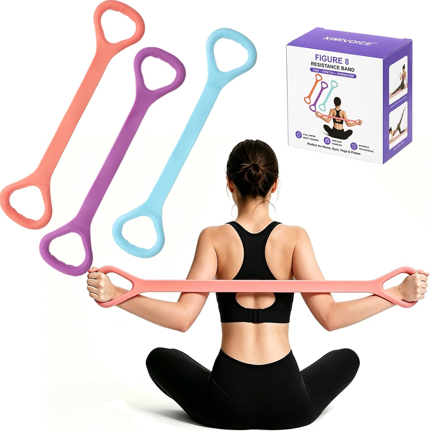 Figure 8 Resistance Bands with Non-Slip Handles for Arm Back & Shoulder 3PC
