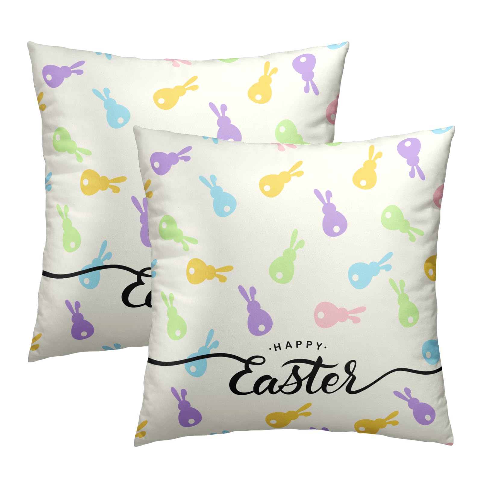 MweetHappy Easter Pillow Covers 18 x 18 Inch Set of 2, Colorful Bunny Rabbit Cotton Linen Square Throw Pillow Case Decorative Cushion Cover Pillowcase for Sofa Couch Bed Home