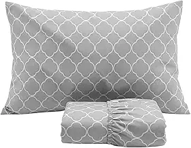 Cozzilar Jogo de Lençol Cama Solteiro Malha 100% Algodão 2 Peças Estampado Kit Inclui 1 Lençol Solteiro Com Elástico e 1 Fronha Toque Macio (Modelo 14)