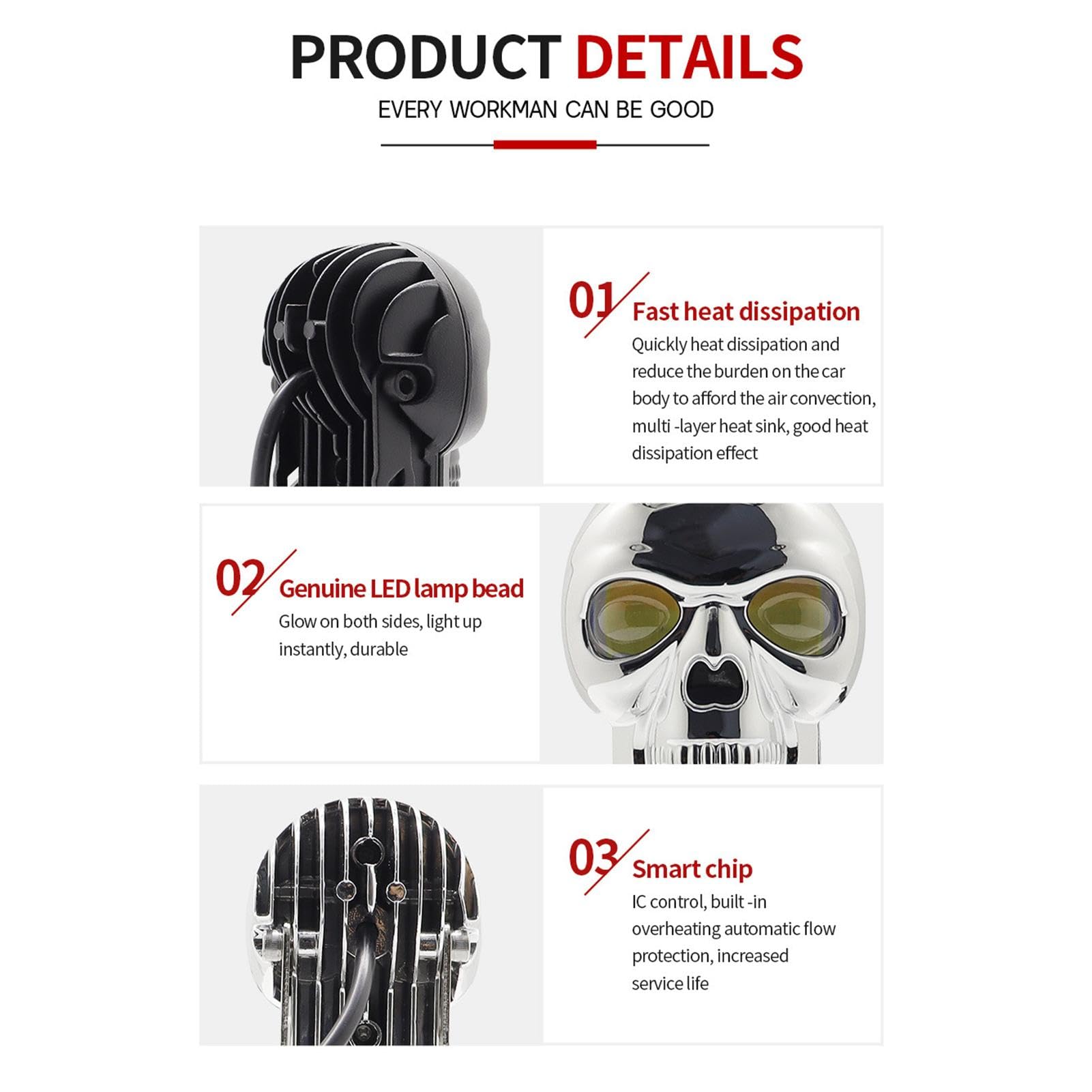 Feux iliaires Crâne De Moto | Lampes De Travail | Lampes Antibrouillard Pour Moto Skull | Phares iliaires En Forme De Crâne Pour Camion Tout-terrain, Chariot De Golf (noir, Argent)