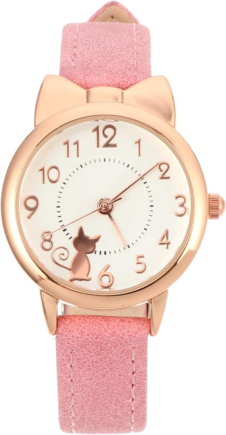 POPETPOPQuartz Girls Watches for Kids- Cute Waterproof Watches with Cartoon Cat Pattern, Japanese Movement Wristwatch for Kids Girls