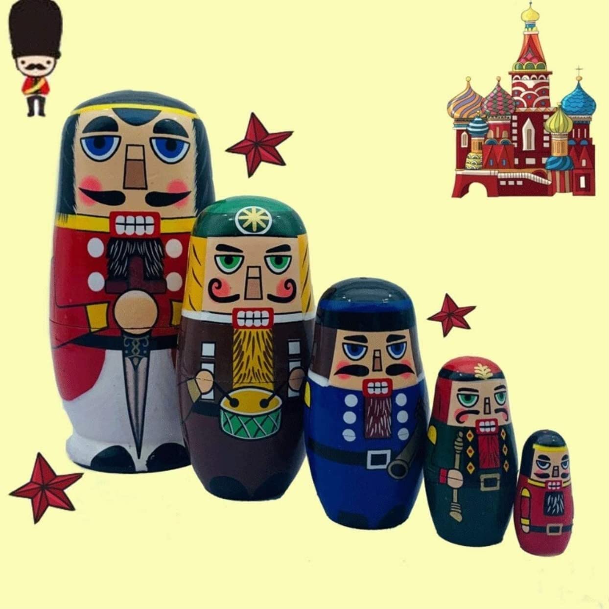Matrioszka Rosyjska Lalka 5 Sztuk Rosyjski Zagnieżdżanie Lalki Orzech Żołnierz Matryoshka Drewniane Układanie Zagnieżdżone Ręcznie Robione Zabawki Zabawki Układania