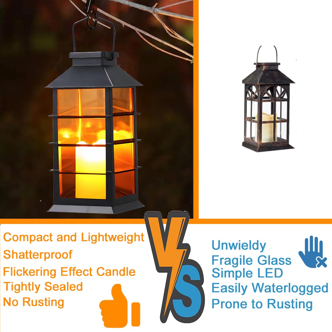 Lanterne Solaire Exterieur Jardin 2 Pièces Lanterne Exterieur Solaire avec Effet Bougie Vacillante, IP44 Étanche Lanternes D'extérieur Lampe Solaire pour Jardin Patio Balcon Camping