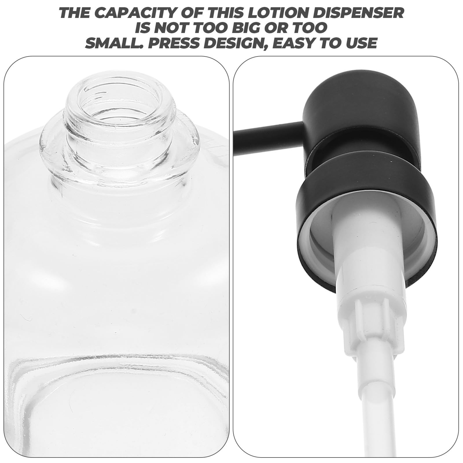 Botella Dispensadora de Champú 12 Onzas de Vidrio con Bomba | 2 Piezas, Diseño Simple y Transparente, Uso en Oficina y Baño, Anti-óxido y Portátil