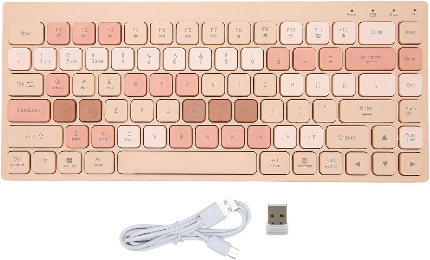 Acogedor Milk Tea Keyboard, 84 Keys Compact Dual Mode 2.4G Bluetooth 5.0 Keyboard, Multi Device for Windows, iOS, Android, Type C Rechargeable