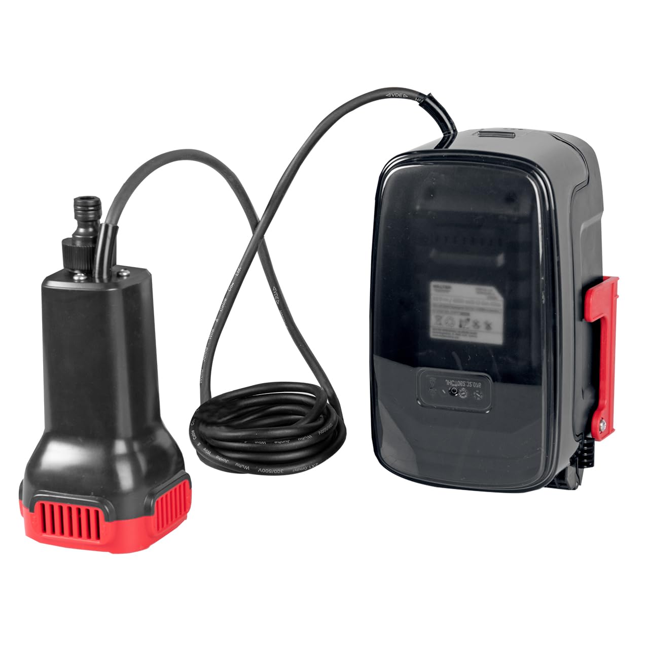 WALTER Li-Ion-Akku Regenfasspumpe 18 V, ideal zum Ab-/Umpumpen von Regenwasser & für Gartenbewässerung, 2 m langes Kabel, max. Durchflussmenge 1800 l/h, max. Höhe ca. 17,5 m, inkl. Ladegerät und Akku