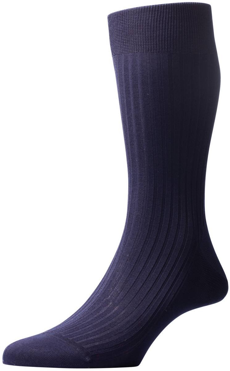 Pantherella Mens Vale Rib Cotton Lisle Socks - Navy - Medium