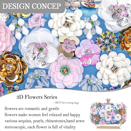Image of BBTT.ful Women Clutches Flower Evening Handbag Chain Strap Shoulder Bag handbag Wedding bag purse