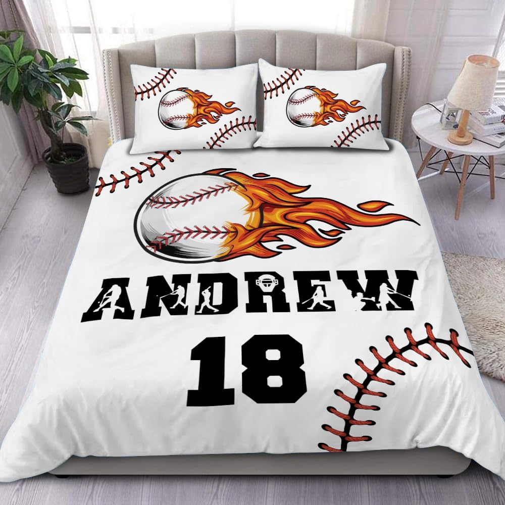 Personalized Baseball Bedding Set - King, Queen, Full, Twin - Lightweight Down Comforter, Boys Teens Room Decor, Gifts for Fans, Coach (Christian Baseball Player)