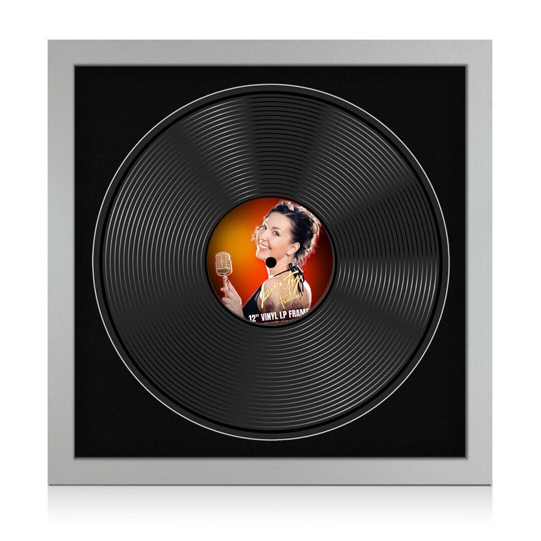 Procut Global 16X16" Silver Vinyl Record Frame for 12 Inch LP Disc- Round Display Photo Frame for Vinyl CD Records - Engineered Wood, Shatterproof Perspex Front -Music Lover Gift & Home Décor — image 1